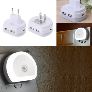 

LED Night Light With Dual USB Wall Charger Plug Dusk to Dawn Sensor Wall Lamp
