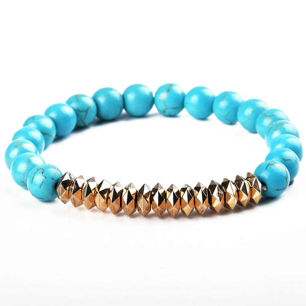 Fashion Simple Green Natural Stone DIY Beaded Bracelets Gold Color