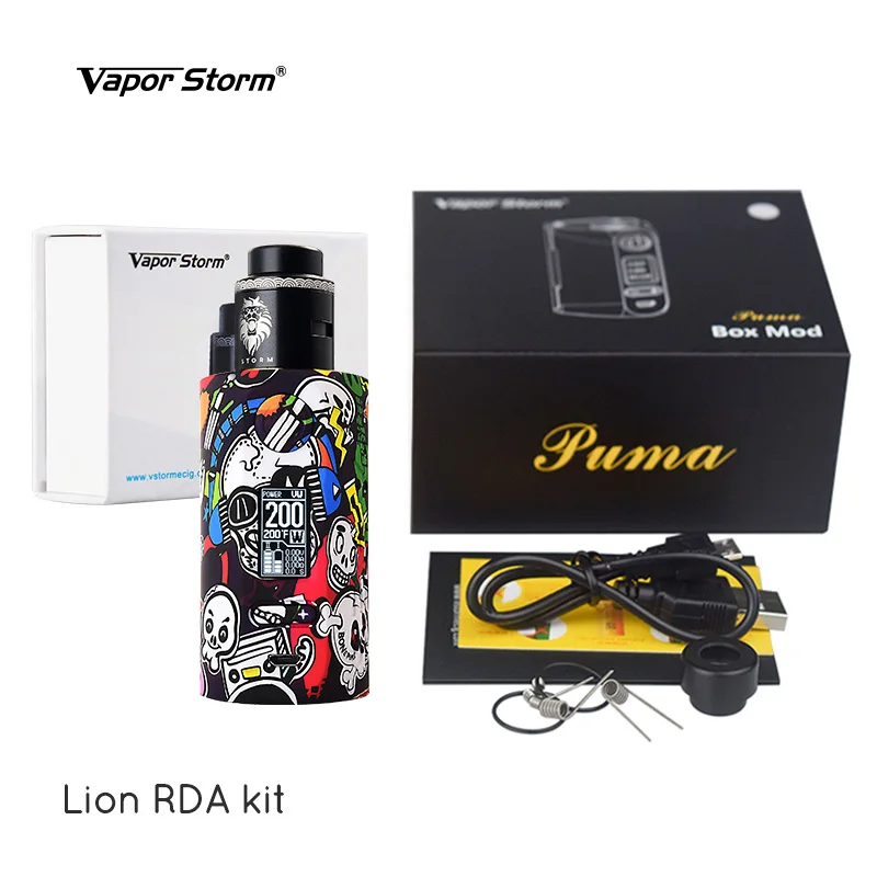 Наборы электронных сигарет 200 Вт Vape Mod Box TCR Bypass Vapor Storm поддержка dual 18650 Lion RDA/Hawk RBA Tank