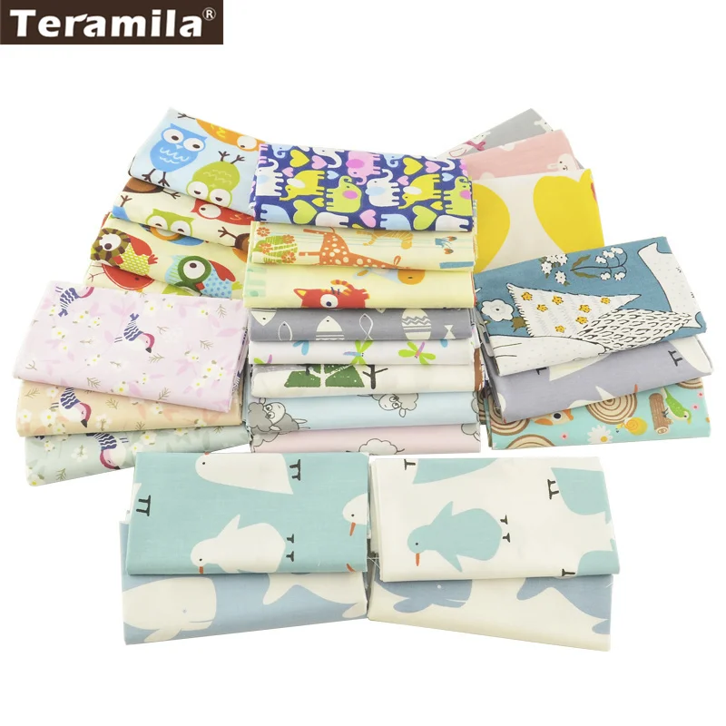 Teramila Cotton Fabric 25 Designs Animial Cartoon Patchwork Quilting Charm Packs Meter Home Textile Clothing Bedding