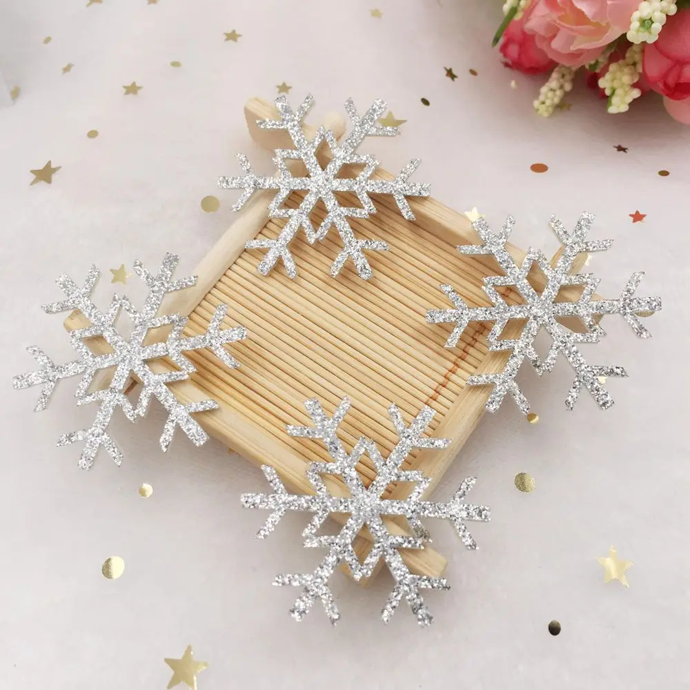 16 шт. 42 мм фетровая ткань с блестками Bepowder снежинки нашивки аппликации рождественские украшения для самодельного изготовления принадлежности E14 - Цвет: Silver