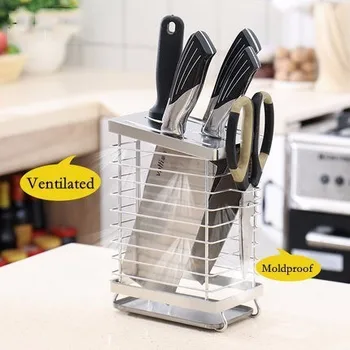 

Kitchen Tools Stainless Steel Knife Storage Rack Knives Block Desktop Knives Holder With Water Tray Shelf Stand for Knives