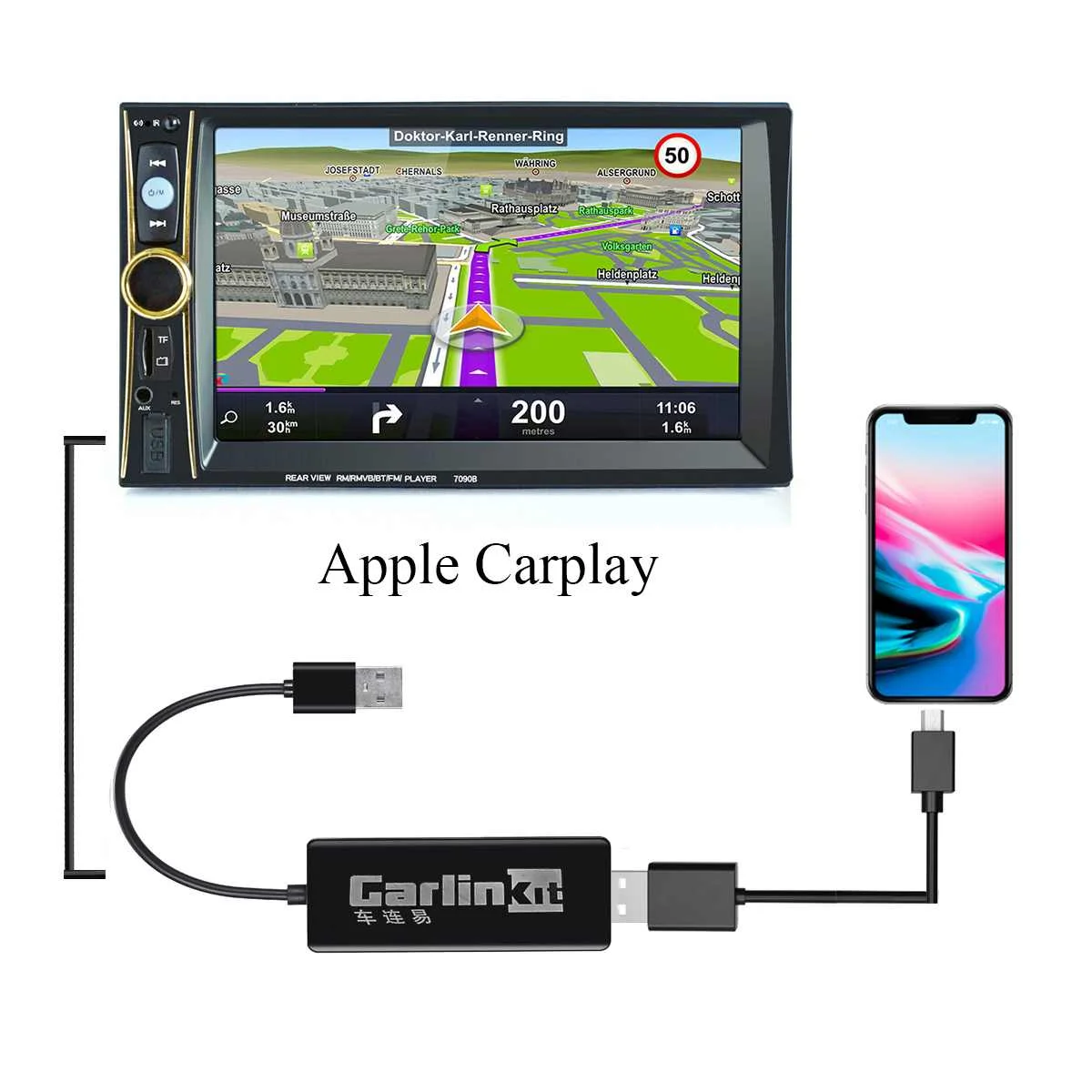 Белый Carlinkit USB Smart Link для Apple CarPlay Dongle для Android навигационный плеер мини USB Carplay Stick с Android Auto