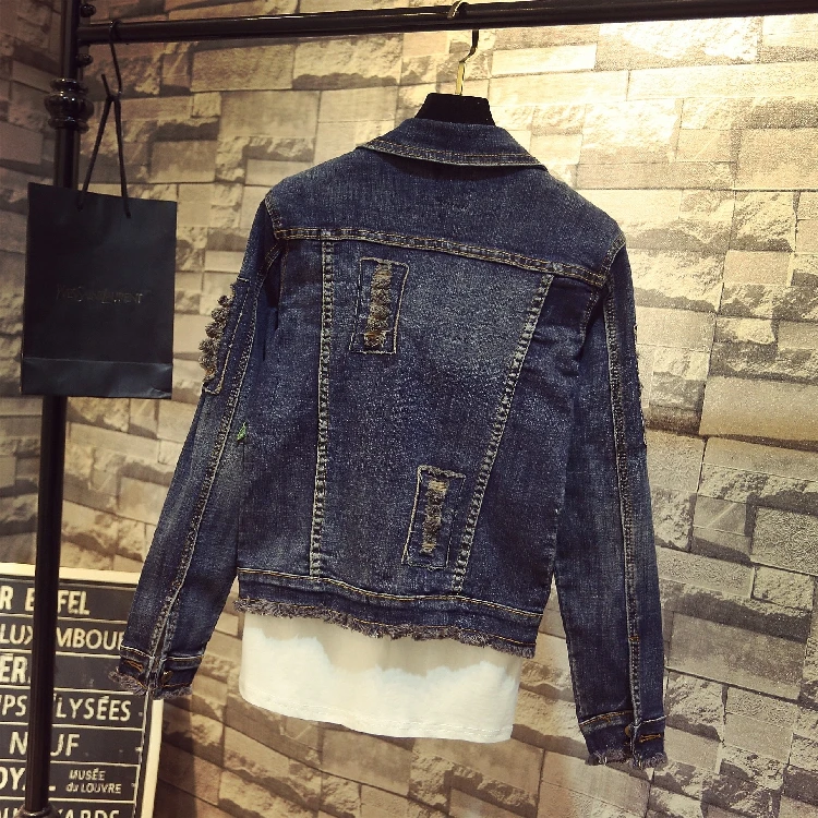 Greatest  2018 Autumn Spring New Women's Short Jacket Fashion Embroidery Green Flower Long Sleeved Holes Jean