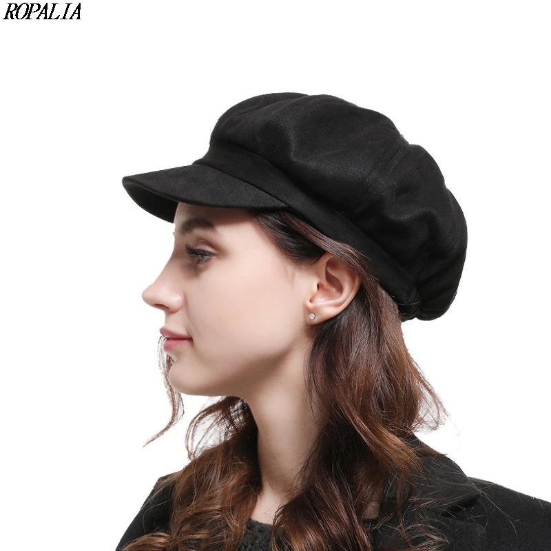 

2019 Outdoor Suede Octagonal Cap Ladies British Casual Cap Fashion Painter Solid Color Visors