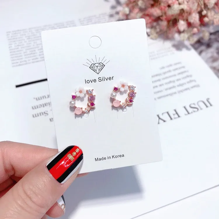 pink flower circle earring Hypoallergenic fadeless fashion jewelry stud earrings for women gift