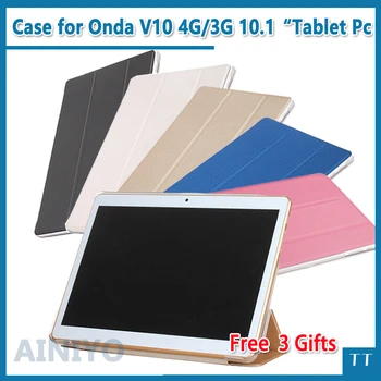 

For Onda V10 4g case High quality Stand Pu Leather protective case for Onda V10 3G call phone 10.1 inch tablet pc + free 3 gifts