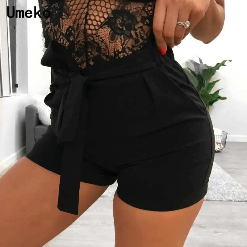 Umeko High Waist Shorts White Minimalist Trousers Women Sexy Club Sashes Form Spring Fitting Short Pants With Pockets