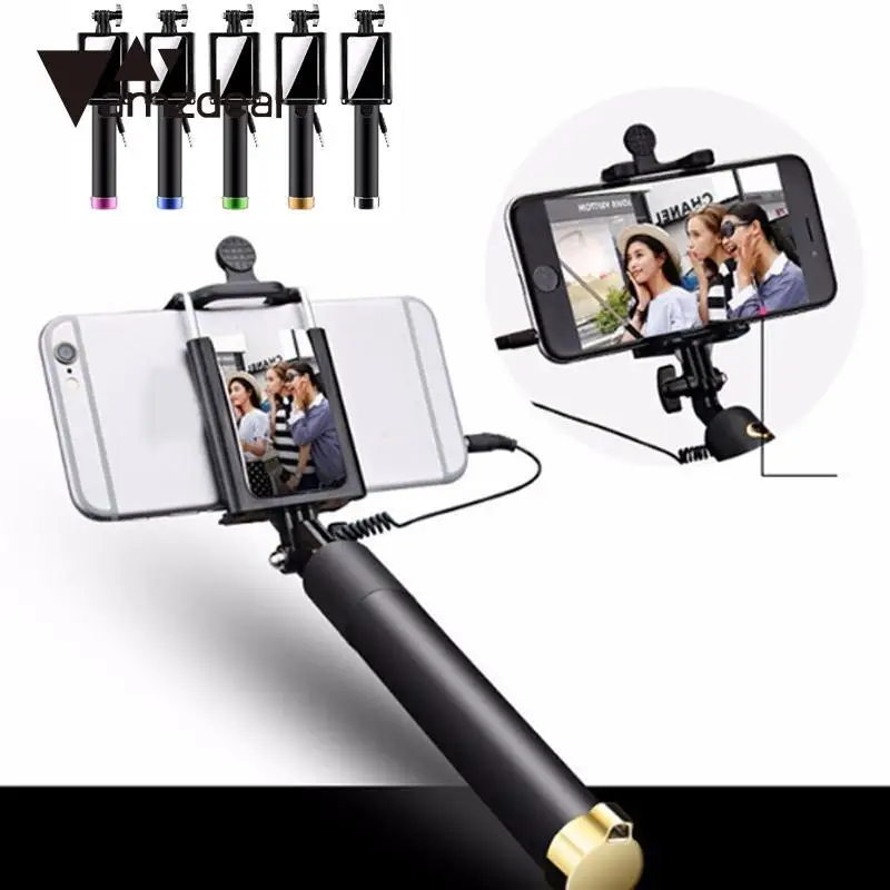 Amzdeal Handheld scalable Selfie Sticks Monopod Rearview phone Black