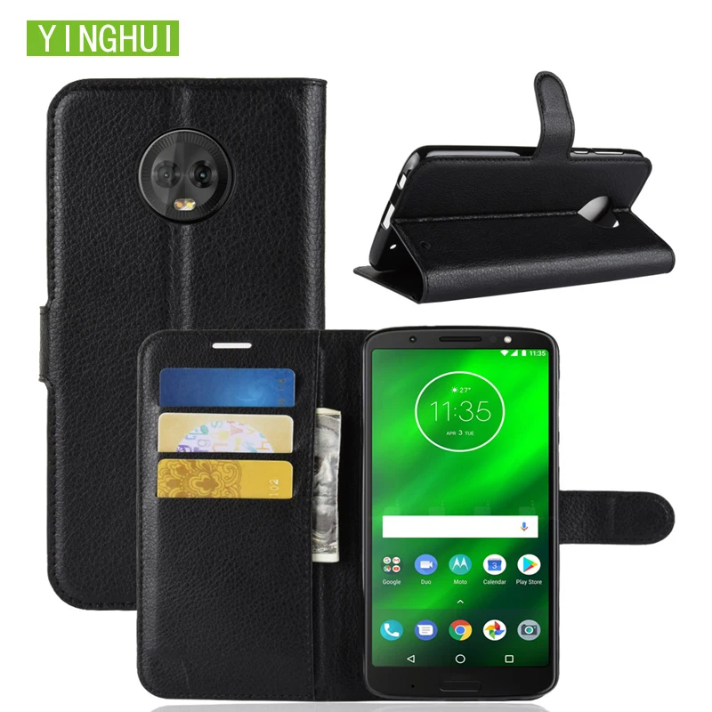 Кожаный мягкий чехол YINGHUI для Motorola Moto G6 Plus откидной бумажник из ТПУ кожаный