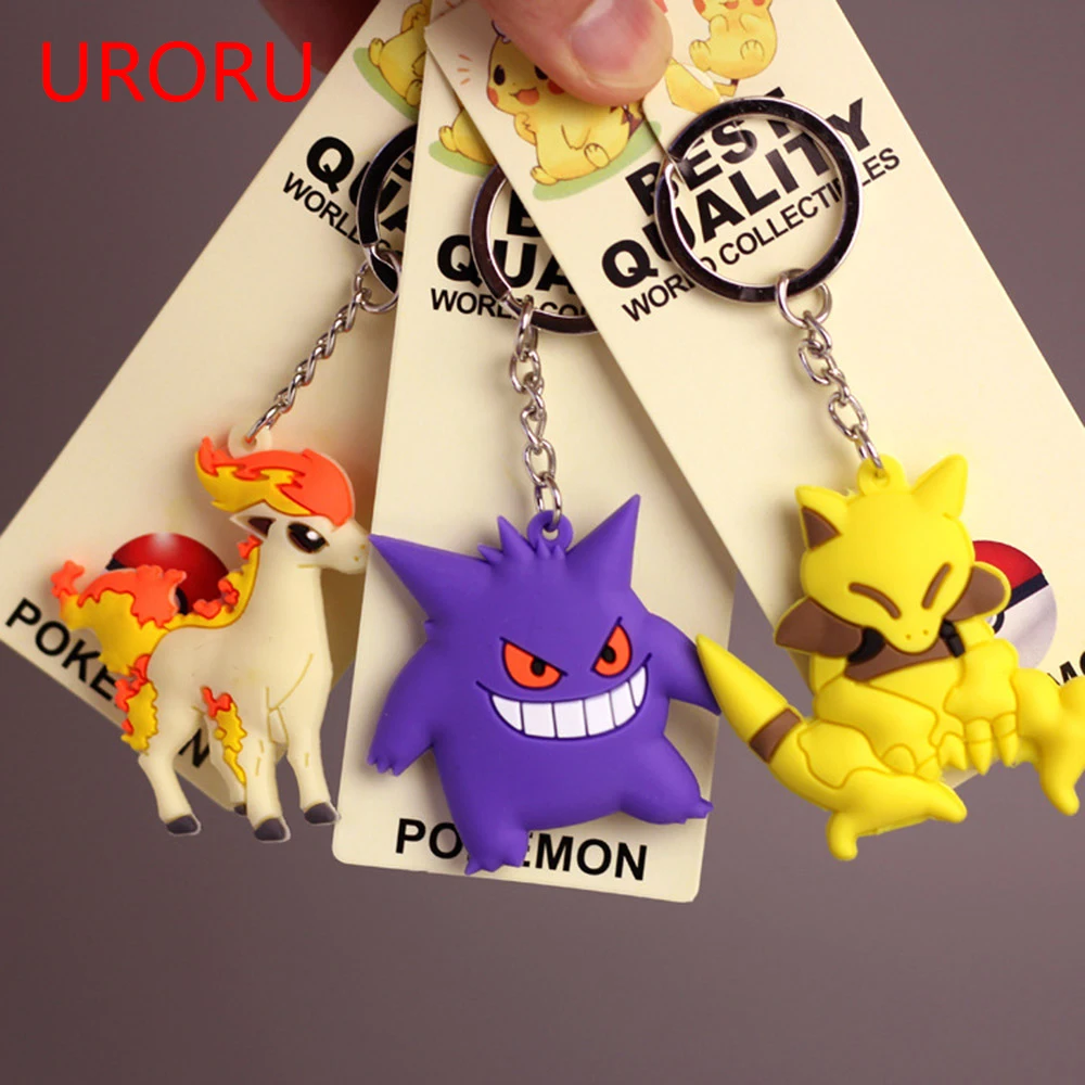 

figures pvc keychains Cartoon Pokemongo keyring anime Pikachu key chain Gengar Casey Ponyta 3D Dragon cute pendants key ring