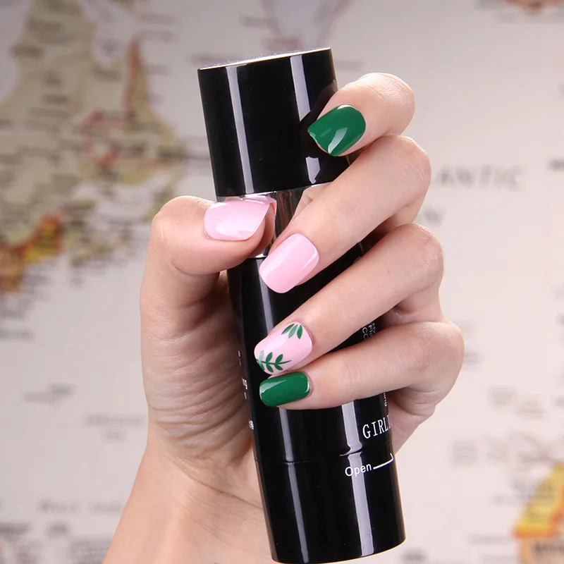 

24pcs/Set Cute Animal Design False Nails Short Design Green Finished Nail Art Tips Full Cover Artificial Fake Nails with Glue#