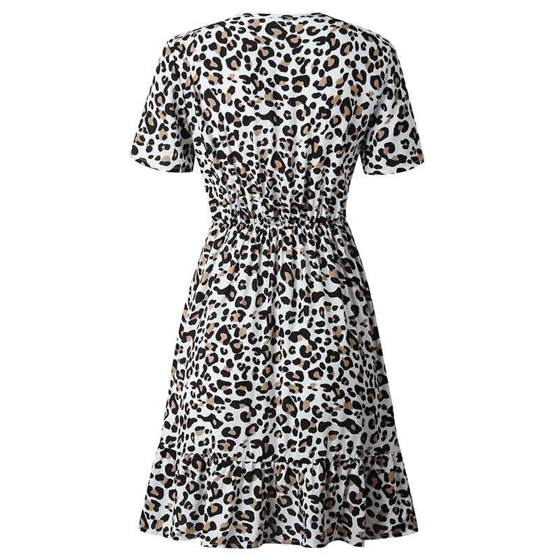Forefair Print Leopard Dress sexy women short sleeve v neck Ruffle high waist Hem mini a line casual summer dress 2019 vestidos (26)