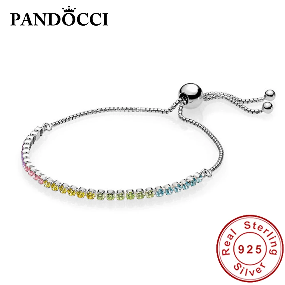 

FAHMI 100% 925 Sterling Silver 1:1 590524PCZMX-1 Rainbow Sparkling Strand Bracelet Original Women's Jewelry