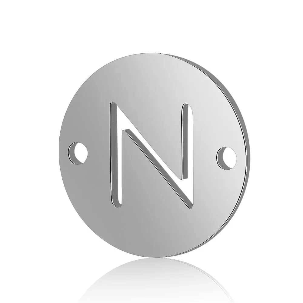 N 10 шт./лот 316L Нержавеющая Сталь Серебряный тон 12 мм круглый начальный Алфавит буквы Шарм Разъем для DIY браслет ювелирных изделий - Цвет: N