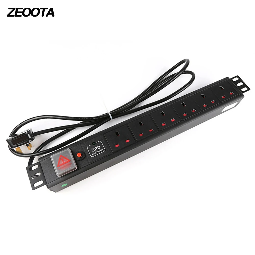 

PDU Power Strip SPD Surge Protector Cabinet Socket 1U 6 way UK Plug Switch Overload Lightning Protection with 2m Extension Cord