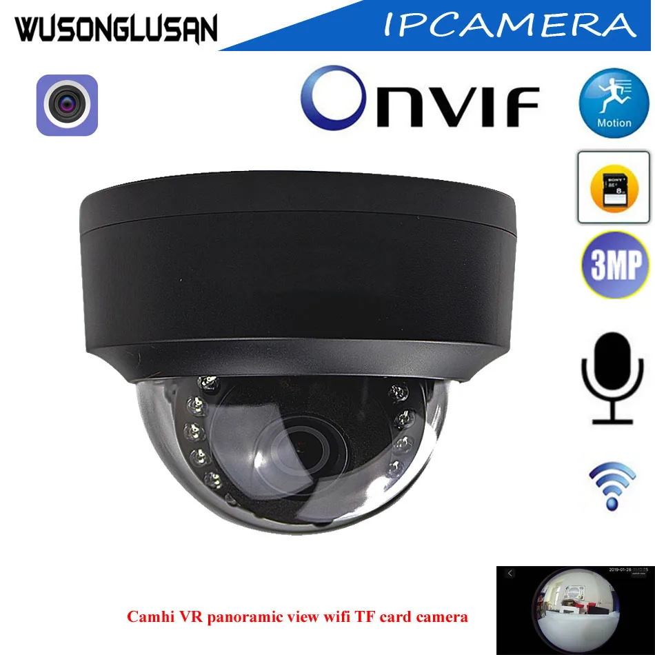 

Camhi Wireless Wifi IP Panoramic Camera 3MP Smart Dome Onvif Motion Detect Built in Mic SD Card P2P CCTV House Security Camera