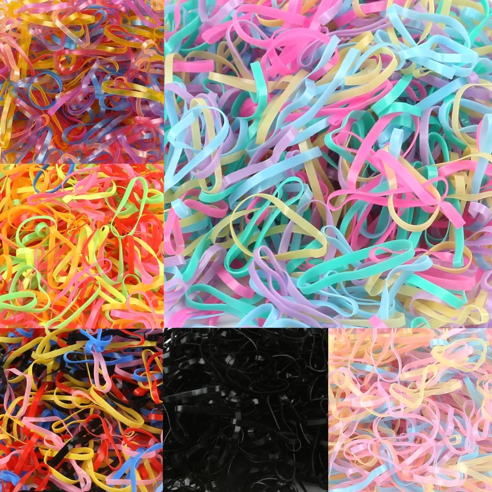

500Pcs Big Circle Rubber Band Random Color Mixed elastic Hair Ring Hair Weaving Design Accessories Modeling Tool