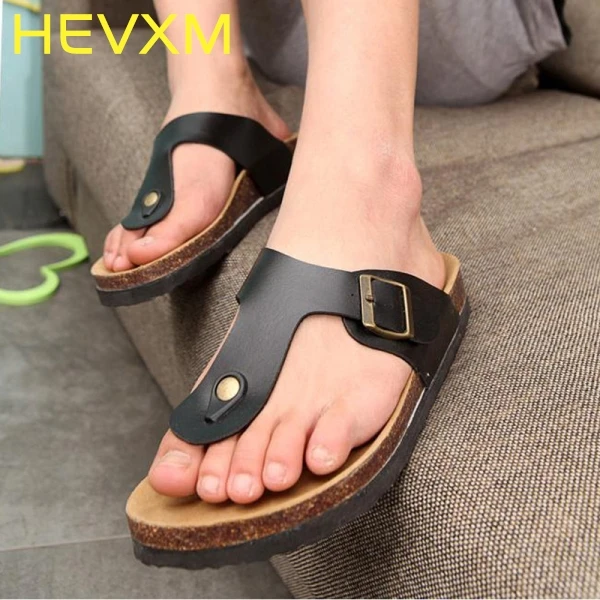 online HEVXM Verão Novas Sandálias Homens Chinelos de Moda em Cortiça Praia Chinelos Flip Antiderrapante Tendência Sandálias Zapatos Tamanho 35 46