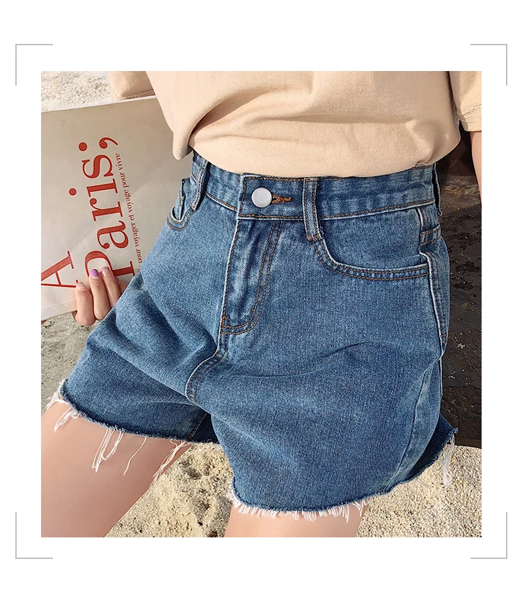 Новые летние однотонные Цвет синий Для женщин Высокая талия джинсы карман кнопку женские горячие Джинсовые Шорты Высокое уличное свободное Жан A08