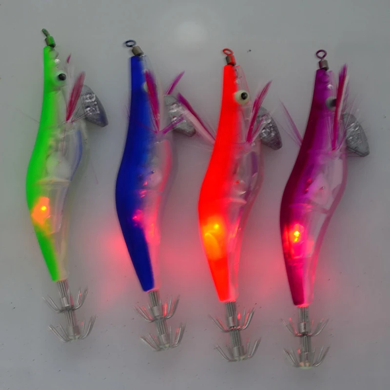 

Lake Fishing lure Peche Jigs Minnow Trolling 1 pc Crank Prawn Shrimp Tackle Flashing Light Wobbler LED