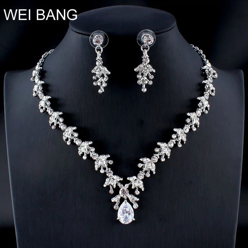 

WEIBANGBridal Rhinestone Jewellery Set Silver Crystal Necklace Necklace Wedding Engagement Women Jewelry Set dropshipping