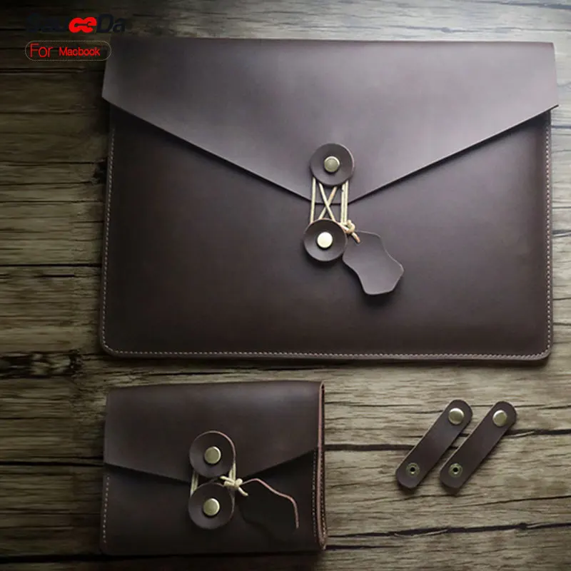 

For 2016 new macbook pro 13 15 inch case luxury Genuine Leather Slim Sleeve for macbook 13" 15" laptop with Mouse Charger pouch