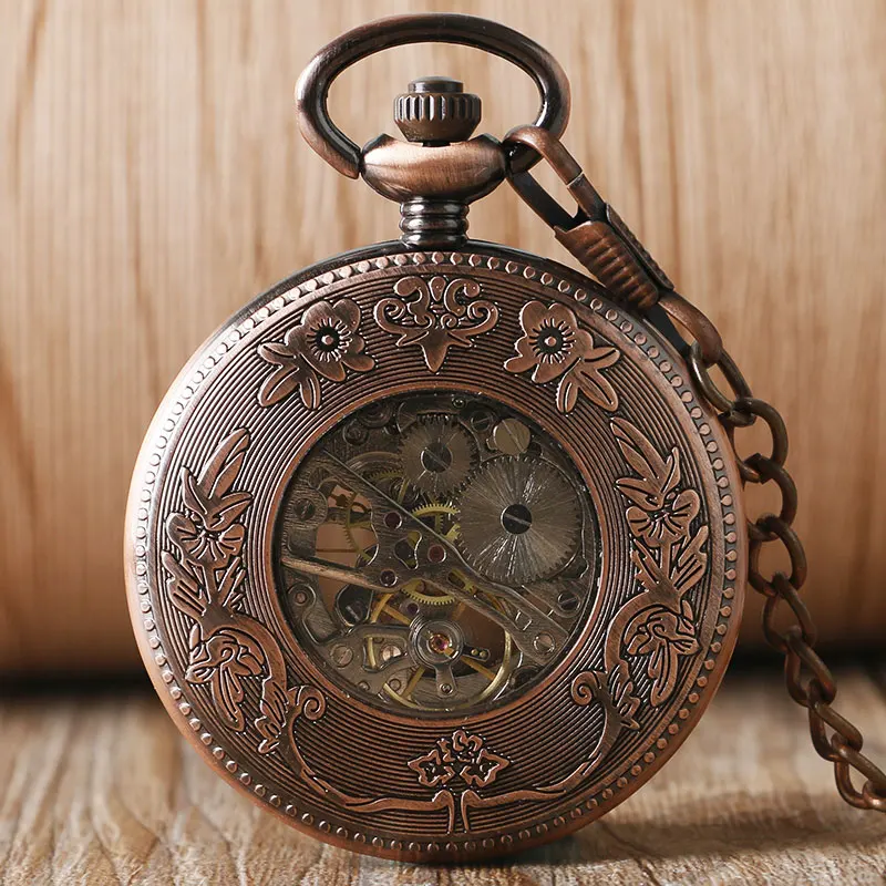Creative Stripe Hollow Cover Mechanical Pocket Watch Winding Up Steampunk Nurse Clock Luxury Rose Color Gift Item for Men Women 2017 2018 (3)