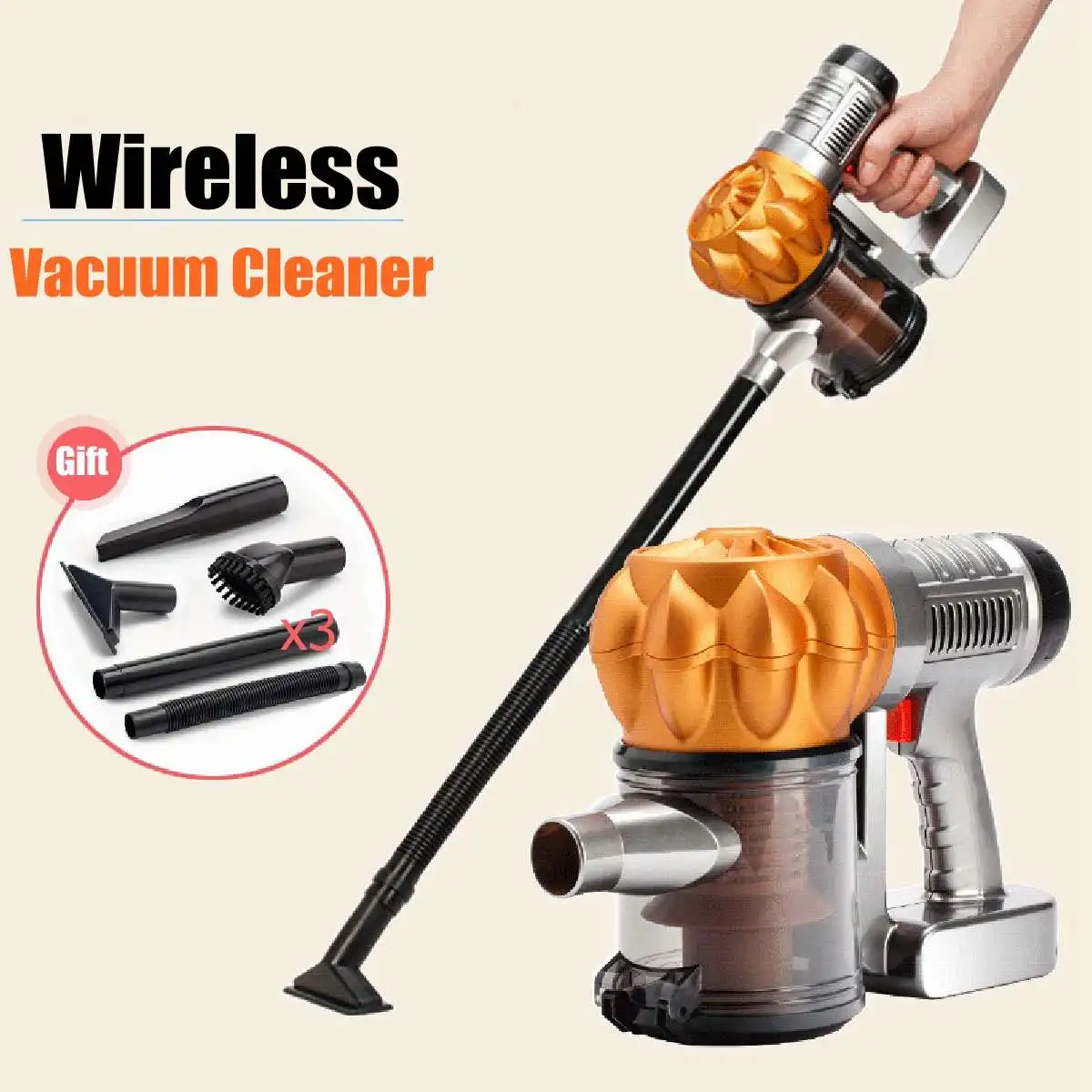 

Wireless Low Noise Home Portable Vacuum Cleaner Handheld Wiping & Abosorbing Dust Collector Household Mop Aspirator Gold