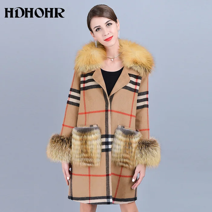 HDHOHR, элегантное, горячая Распродажа, кашемировое пальто для женщин, натуральная Шуба из натурального Лисьего меха, высокое качество, натуральная кожа, куртка для женщин, пальто - Цвет: Оранжевый