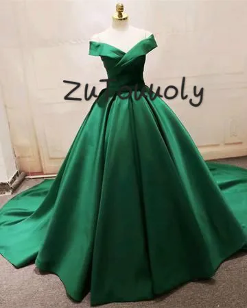 emerald green satin ball gown