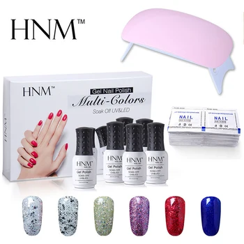 

HNM Nail Gel Kit 6pcs Gel Nail Polish UV Lamp for Nails Remover Wrap Kit Long Lasting Semi Permanent Paint Gellak Hybrid Varnish