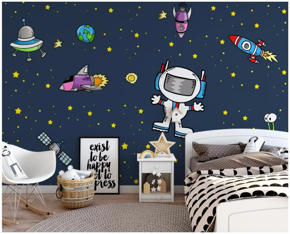 

WDBH custom mural 3d wallpaper Cartoon space universe science fiction star children's 3d wall murals wallpaper for walls 3 d