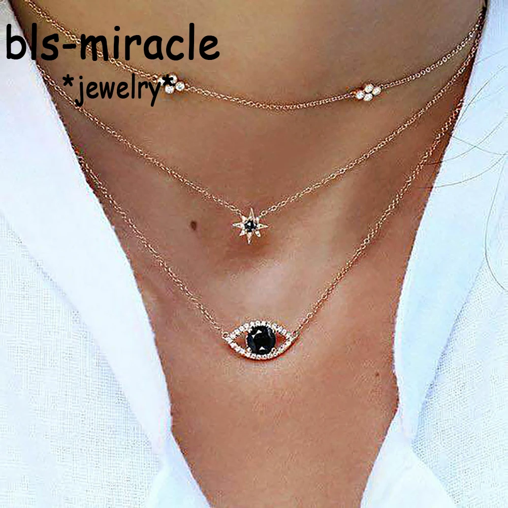 Bls miracle винтажная подвеска с черным кристаллом в виде глаза многослойное ожерелье