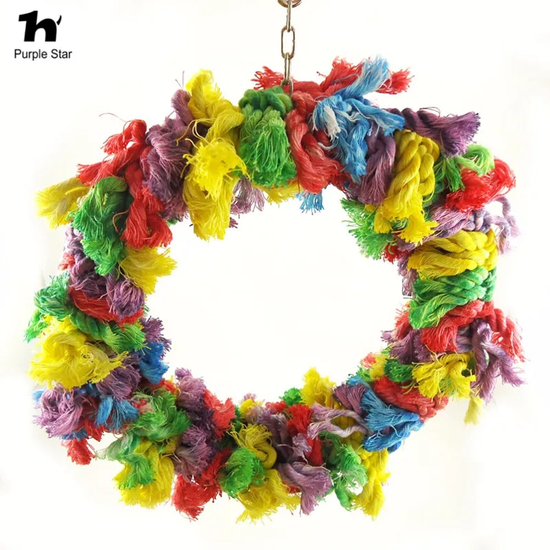 Tím sao bông đầy màu sắc vòng rope pet vẹt đu đồ chơi treo chew toy phi màu xám parakeet võng cockatiel lồng trang trí nội thất