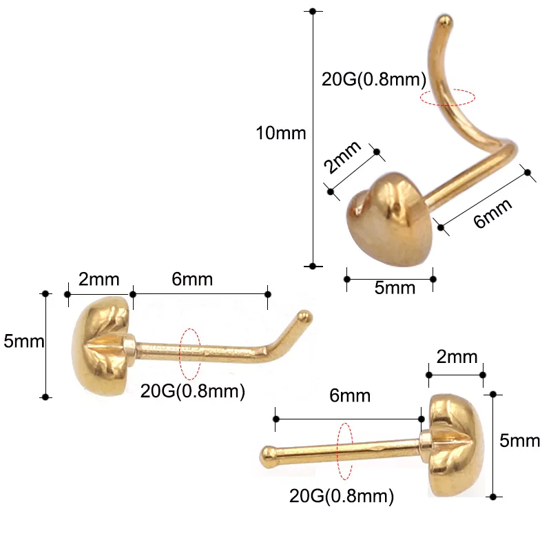Starbeauty 1 шт. розовое золото цвет сердце хирургическая сталь мм 0,8 мм маленький нос кольцо обруч модные украшения Хрящ Пирсинг шпилька