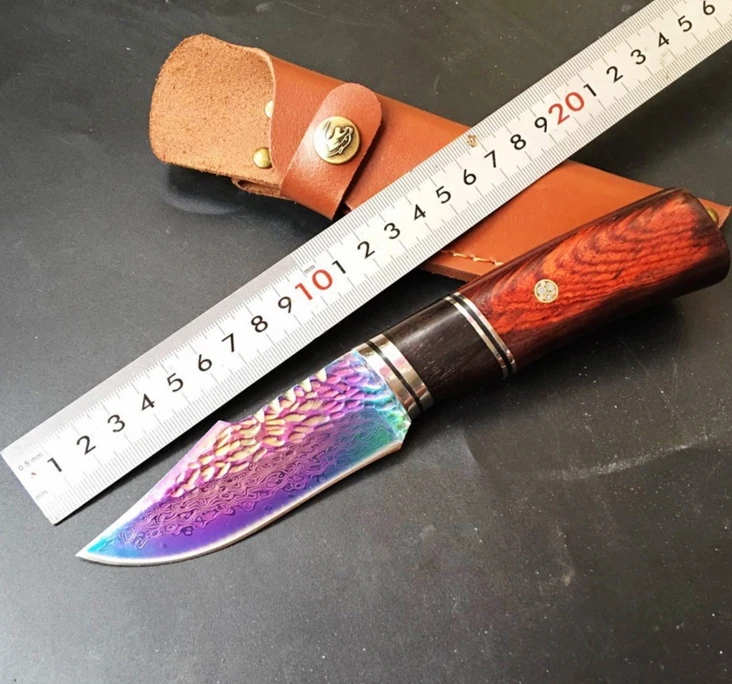 

High-grade color Damascus knife Basic Tactical knife outdoor boutique gift collection straight knife cutting tools