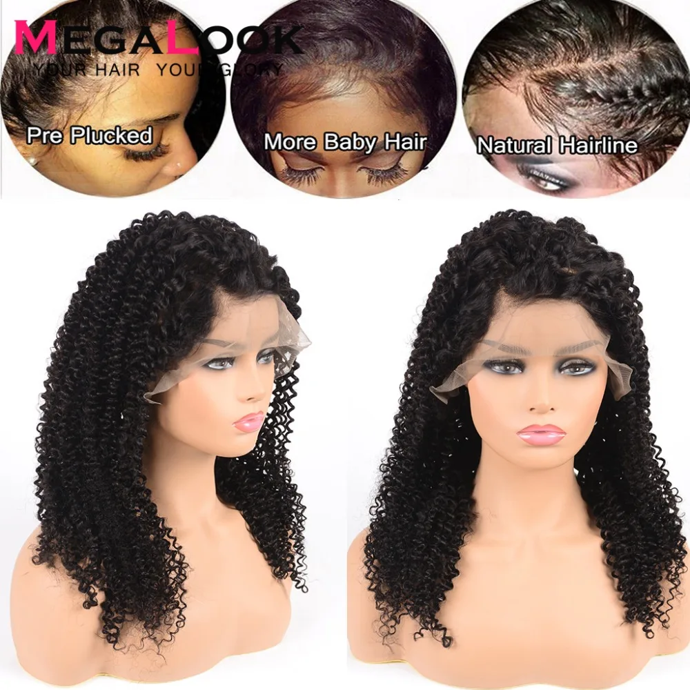 Megalook Jerry Curl парики из натуральных волос на кружеве с волосами для детей 13*4 натуральный цвет парик из натуральных волос 180% Плотность 12-34 дюймов