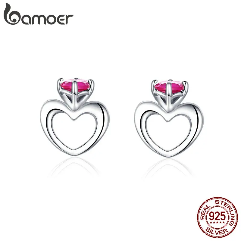 

bamoer Heart Crown Earrings for Women 925 Sterling Silver Small Heart-shape Stud Ear Fashion Jewelry Bijoux BSE160