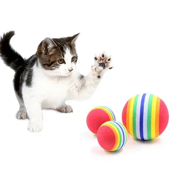 1 5 10Pcs Rainbow Ball Cat Toy Colorful Ball Interactive Pet Kitten Scratch Natural Foam