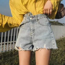Summer New Korean Style Casual Belt Decoration Loose Women Denim Shorts High Waist Wide Leg Solid Color Blue Female Short Pants Summer New Korean Style Casual Belt Decoration Loose Women Denim Shorts High Waist Wide Leg Solid Color Blue Female Short Pants