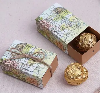 

500Pcs/lot "Around the World" Map Favor Box for traveling theme wedding decoration gift box and Kraft box Party favor candy box