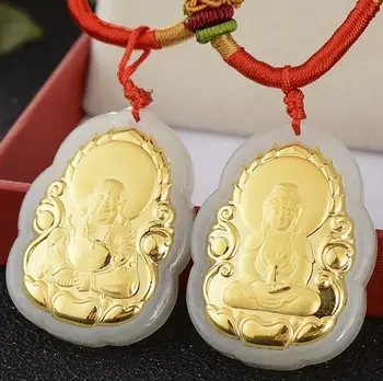 

Full gold and jade pendant gold and hetian jade