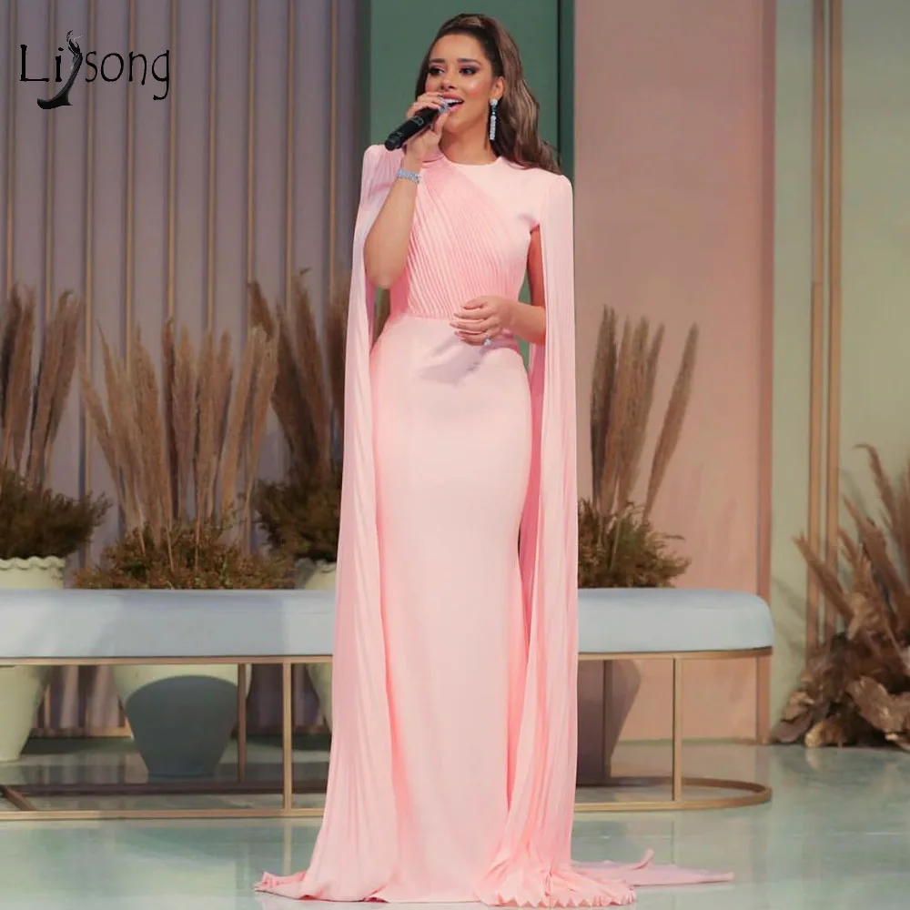 

Vintage Blush Pink Mermaid Long Chiffon Evening Dresses With Cloak Abiye Elegant Prom Gowns Abendkleider Formal Dress 2019