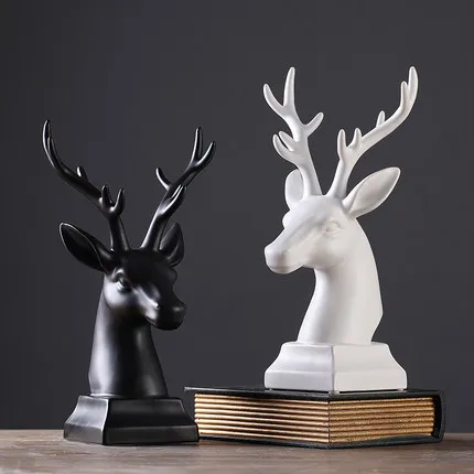 

Europe creative simple black and white ceramic deer head wedding gifts ceramic crafts home decoration