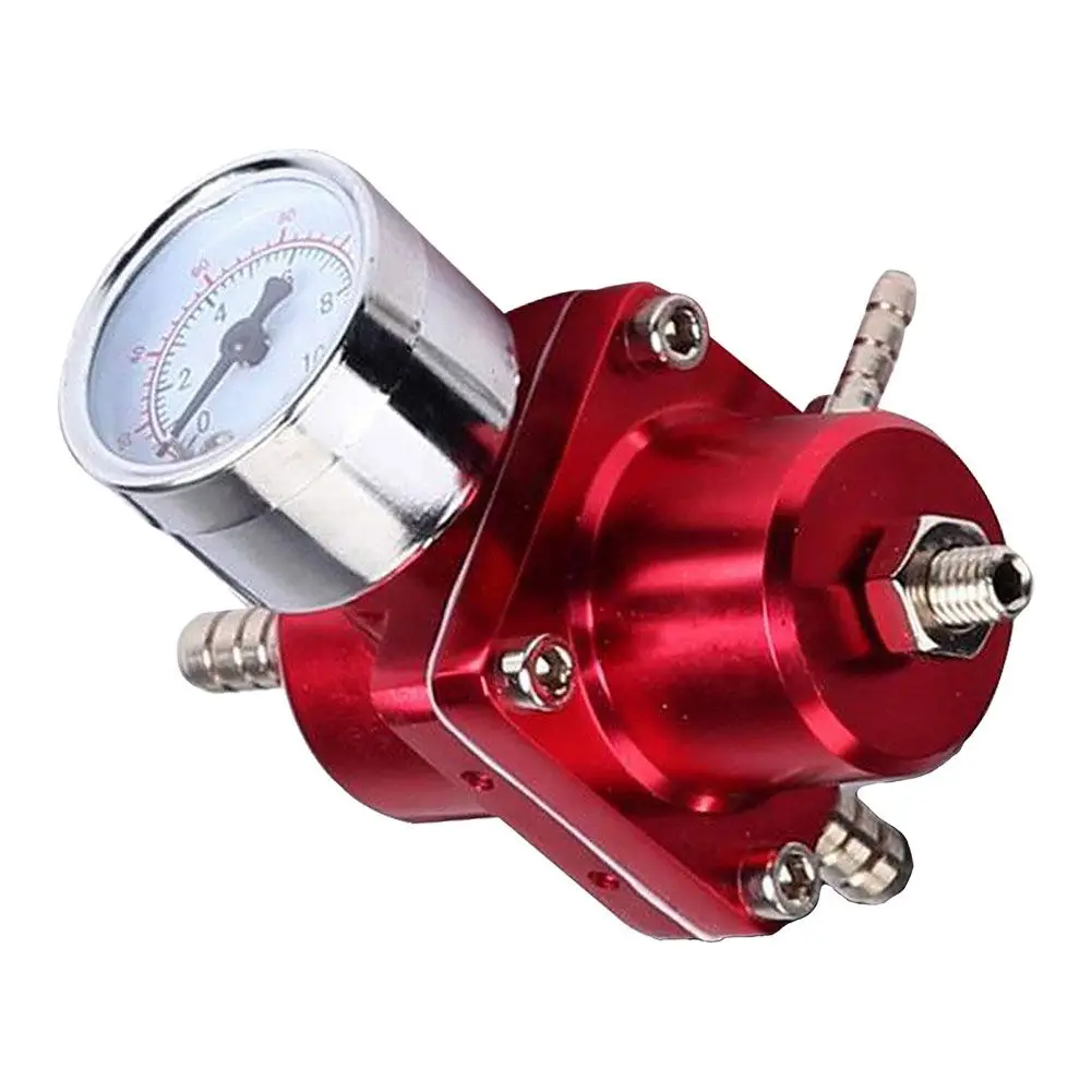 

EDFY-Universal Aluminum Alloy 0-140 PSI Adjustable Fuel Pressure Regulator+Gauge+Hose Red