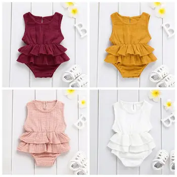 

Solid Newborn Kid Baby Girl Clothes Sleeveless Romper Tutu Dress 1PC Sunsuit Outfit
