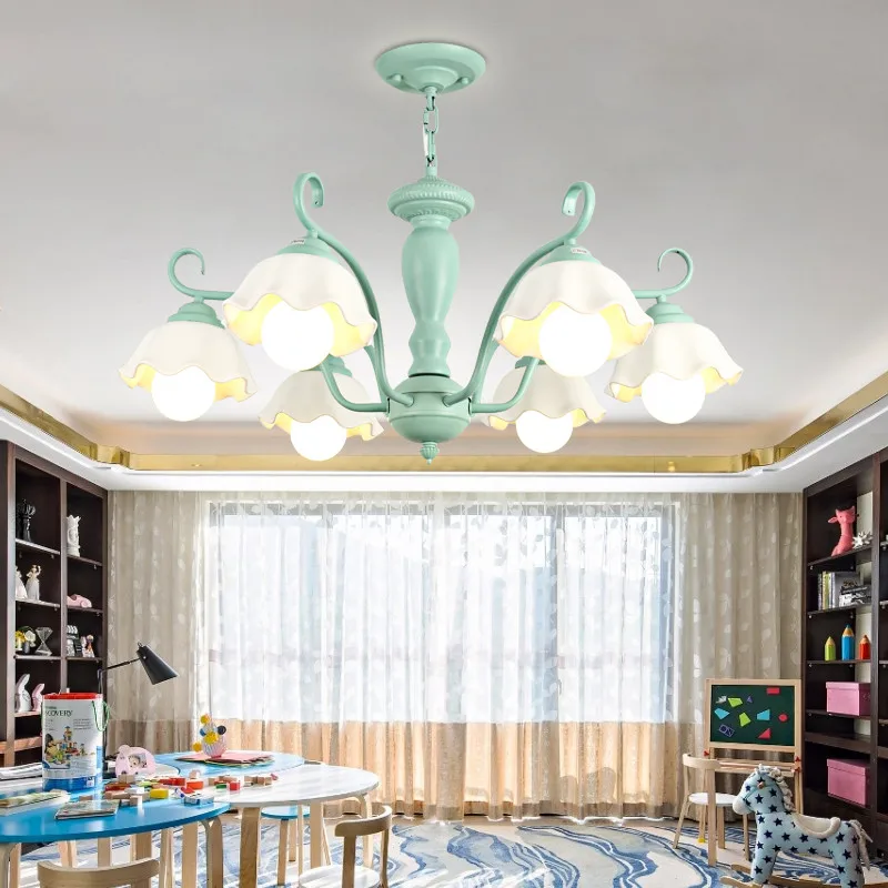 

American Ceramic Chandelier Metal iron Garden Villa Suspension Lamp Flower Lights For Parlor Bedroom Children's Decor Lamp G965