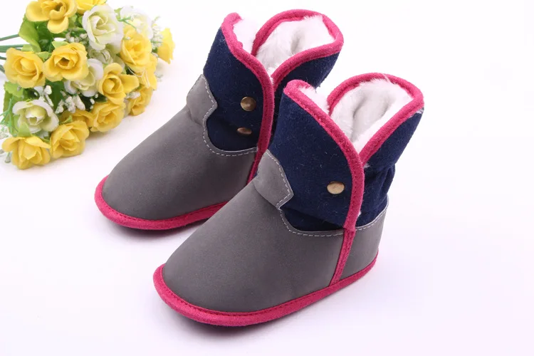 grey and rose red Детские зимние Фрист Уокер Хлопок Мягкие Нескользящие Обувь мозаика Цвет младенческой Сапоги и ботинки для девочек - Цвет: grey and rose red