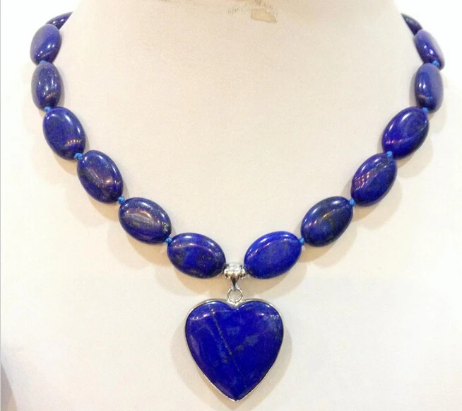 

Hot sell -Natural New13x18mm natural lapis lazuli oval & love pendant necklace 18 " -Bridal jewelry free shipping